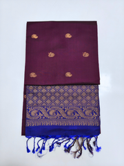 Maroon Upada Pattu Saree with Royal Blue Zari Border