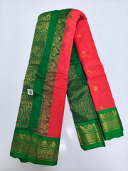 Coral Pink Gadwal Saree with Emerald Green Zari Border
