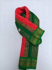 Coral Pink Gadwal Saree with Emerald Green Zari Border