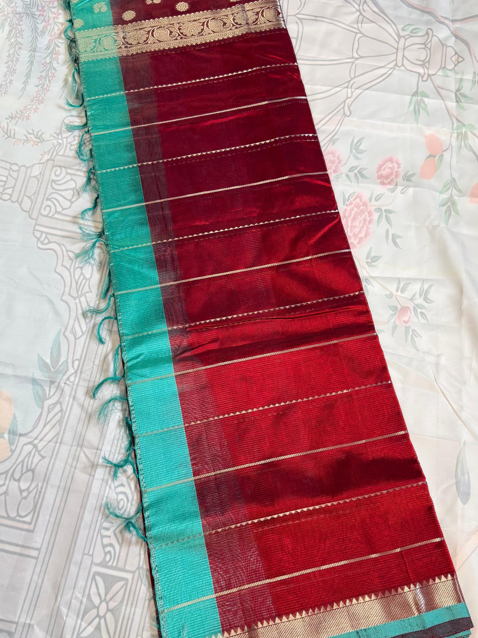 Deep  red Mangalgiri pattu saree