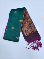 Teal Green Upada Pattu Saree with Wine Purple Zari Pallu
