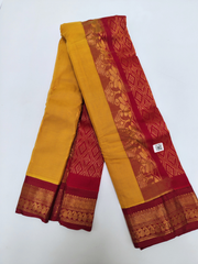 Mustard Yellow Gadwal Saree with Maroon Zari Border