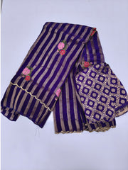 Royal Purple Space Silk Saree with Golden Stripes