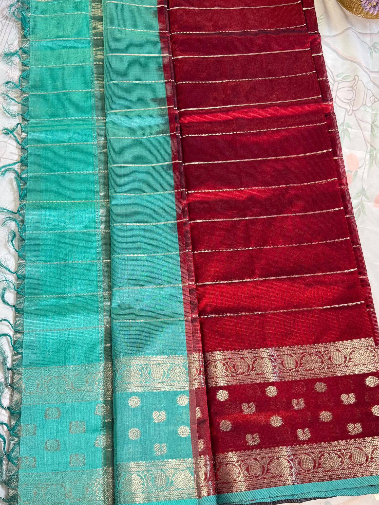 red Mangalgiri pattu saree
