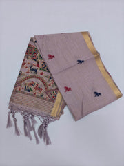 Lavender Zamdani Cotton Blend Paithani Border Saree