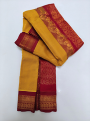 Mustard Yellow Gadwal Saree with Maroon Zari Border