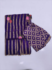 Royal Purple Space Silk Saree with Golden Stripes
