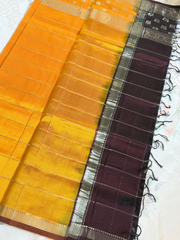 Radiant mustard yellow Mangalgiri pattu saree 
