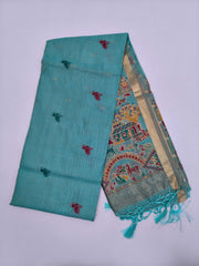 Teal Zamdani Cotton Blend Paithani Border Saree
