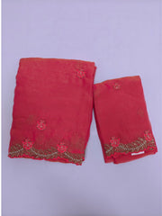 Vibrant Pink Space Silk Saree with Golden Floral
