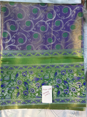 Purple & Parrot Green Tissue Gadwal Semi silk saree