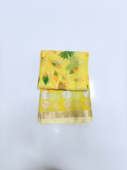 Yellow Kota Saree with Multicolor Floral Vine Design & Zari Border