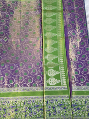 Purple & Parrot Green Tissue Gadwal Semi silk saree