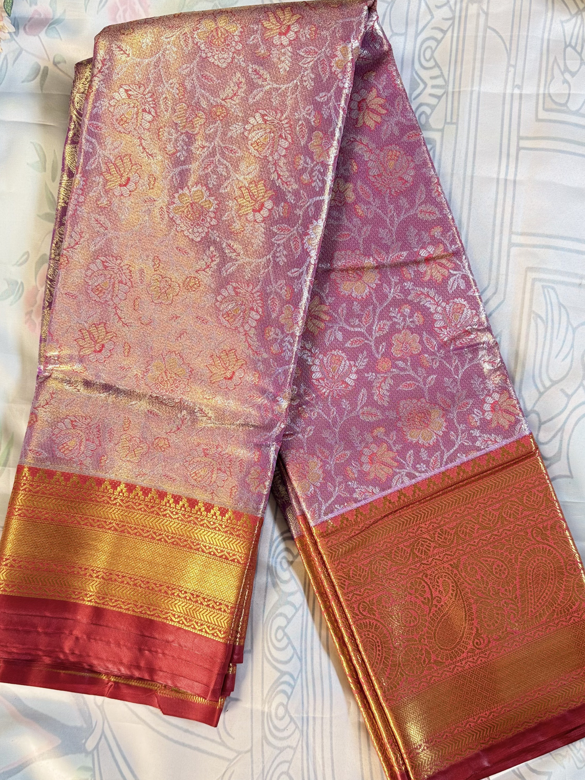 Lavender Purple Semi Kanchi Pattu Tissue Silk Saree