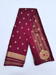 Wine Maroon Soft Silk Saree with Gold Zari Buttas & Floral Designer Pallu