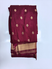 Wine Maroon Soft Silk Saree with Gold Zari Buttas & Floral Designer Pallu