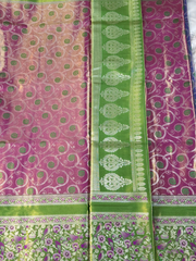 Purple & Parrot Green Tissue Gadwal Semi Silk Saree