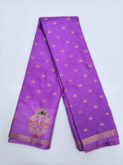Purple Silk Saree with Gold Butti Motifs & Floral Zari Border