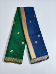 Emerald Green Soft Silk Saree with Royal Blue Contrast Pallu