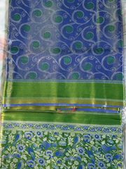 Royal Blue & Parrot Green Tissue Gadwal Semi Silk Saree