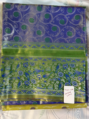 Royal Blue & Parrot Green Tissue Gadwal Semi Silk Saree