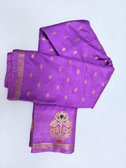 Purple Silk Saree with Gold Butti Motifs & Floral Zari Border