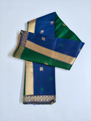 Emerald Green Soft Silk Saree with Royal Blue Contrast Pallu