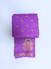 Purple Silk Saree with Gold Butti Motifs & Floral Zari Border